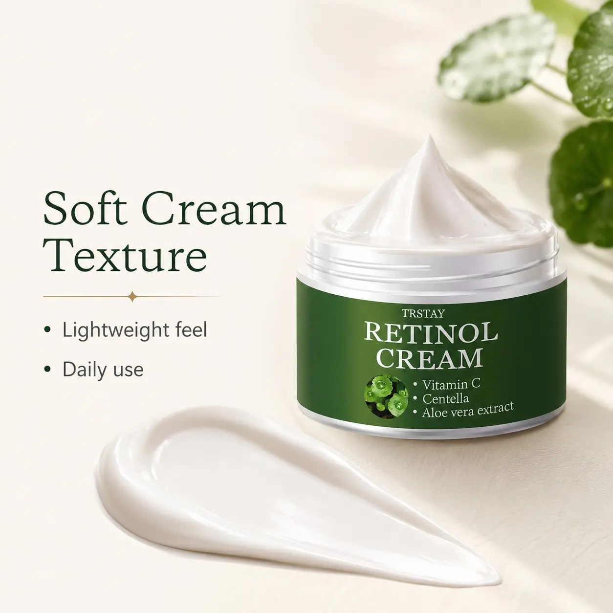 Trstay Retinol Cream with VC, Centella Asiatica, Aloe Extract, Fresh Cool Texture, Daily Skincare, Simple & Effective Formula