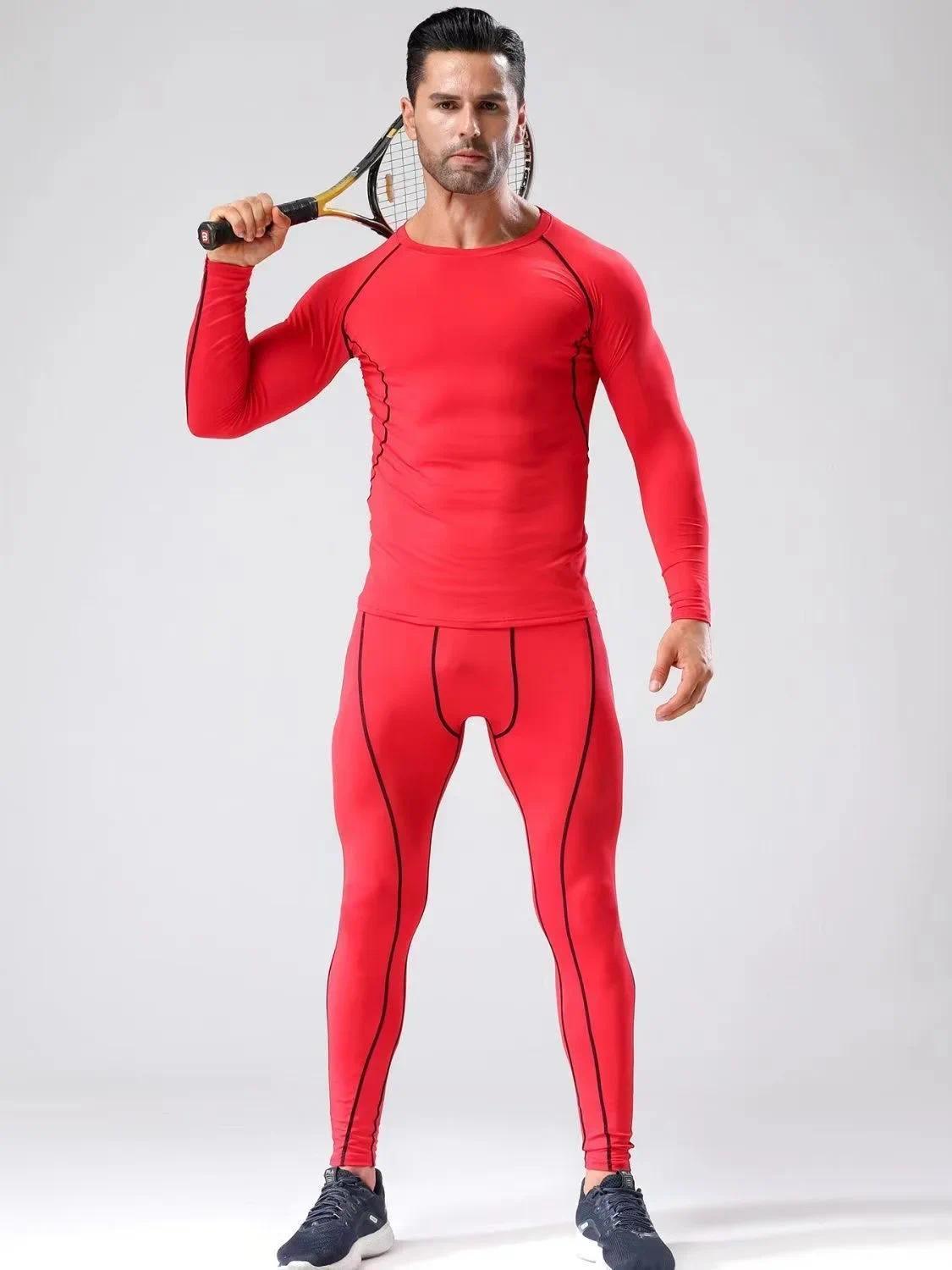 2pcs Men's Compression Sportswear Suit Elastic Training Yoga Sets Workout Jogging Fitness Clothing Tracksuit Pants Sporting