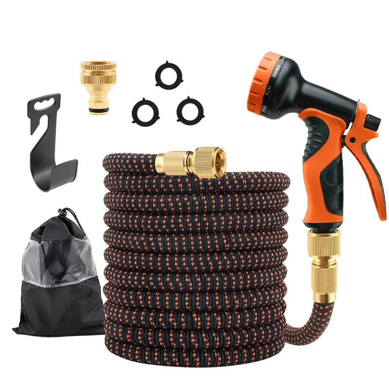 Expandable Garden Hose with 10 Function Spray Nozzle | Solid Brass Fittings Shut Off Valve | Kink Free Leak Proof Woven Flexible Water Hose for Garden Watering Car Wash Pet Bath Patio Cleaning