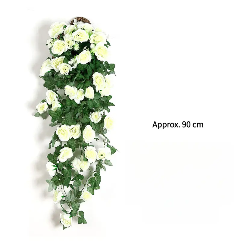High-end silk flower artificial rose vine wall hanging for wedding and home decor, ins-style scene arrangement with fake flowers and green plants