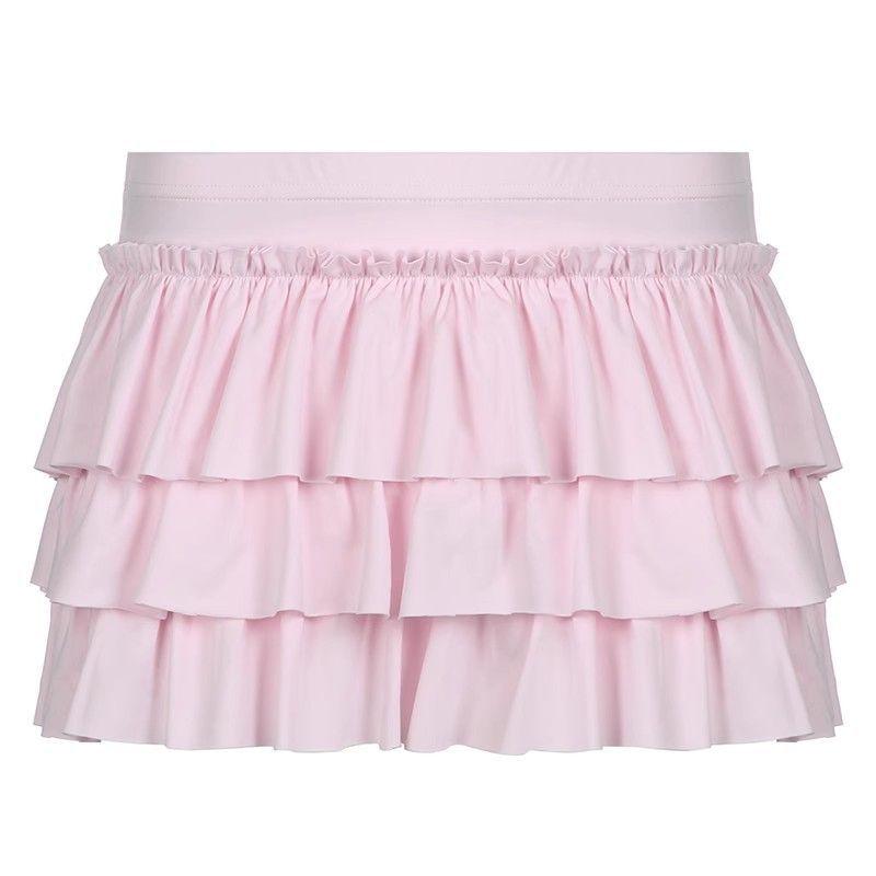 Pink Cake Skirt With Bow Back Butt A- Line Mini Skirt For Women Low Waist Autumn Winter Anti-Aging Versatile Polyester Fa..