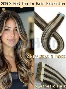 20pcs/pack 20-Inch Straight Premium Synthetic Hair Extensions, Synthetic Hair Pieces, Invisible Tape-In, Colorfast, Suitable for All Hair Types, 50g
