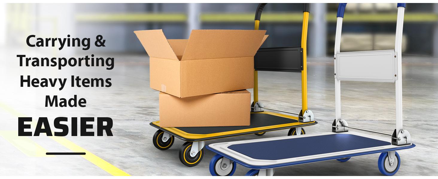 Heavy Duty Foldable Push Cart Dolly |   330 lbs. Capacity |   Upgraded Collapsible Hand Truck Folding Platform with Swivel Wheels |   Flat Bed Moving Wagon |   Space Saving Push Handle (Blue)