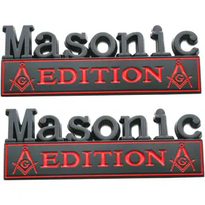 2Pcs New Metal Masonic Edition Emblems,3D Badge Decals Fits for Universal Vehicle, Car, Truck, SUV Decoration (Black Red)