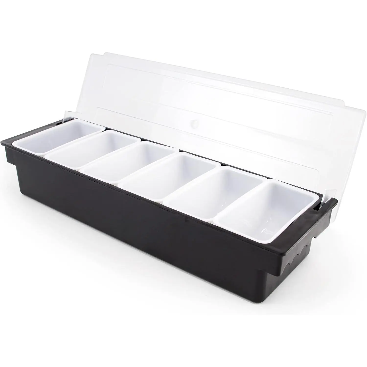 6 Tray Bar Top  & Garnish Station with Lid - Condiment Dispender for Bartending, Taco Bar, Ice Cream, Fruit, Salad Bar - Topping Organizer for Restaurant Supplies & Accessories