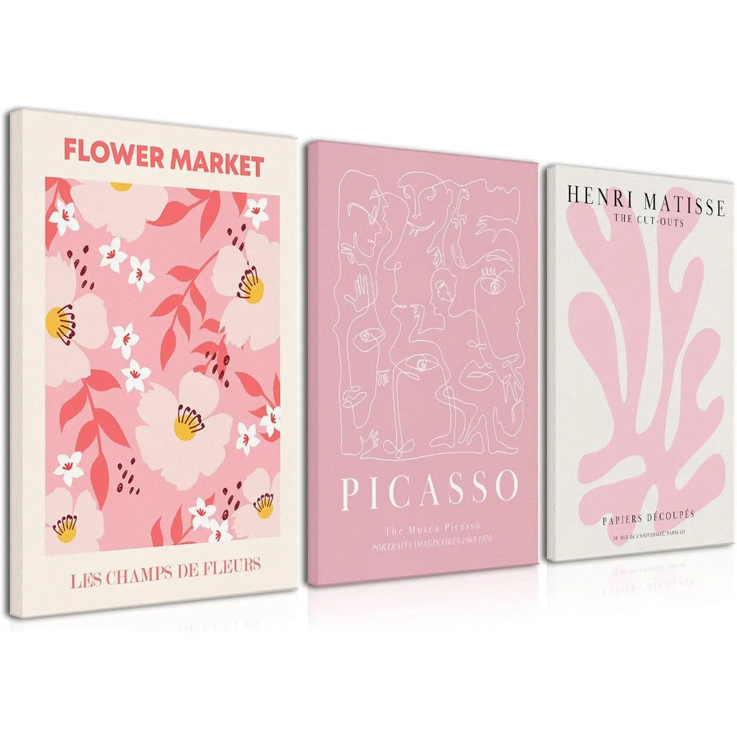 Modern Pink Floral Canvas Wall Art 3 Piece Framed Set – Aesthetic Abstract Flower Paintings for Girls Bedroom Dorm Room Decor, 12x16 Inch Ready to Hang