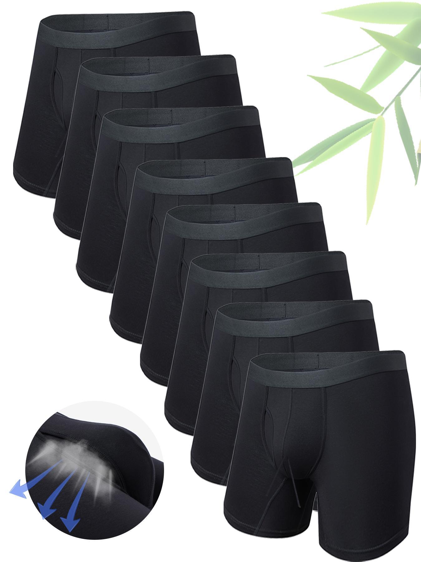 Men's Solid Color Bamboo Fiber Boxer Brief, Breathable Comfy Underwear for Daily Wear, Casual Men's Underwear for All Seasons, Stretchy Underwear, Underwear Boxers