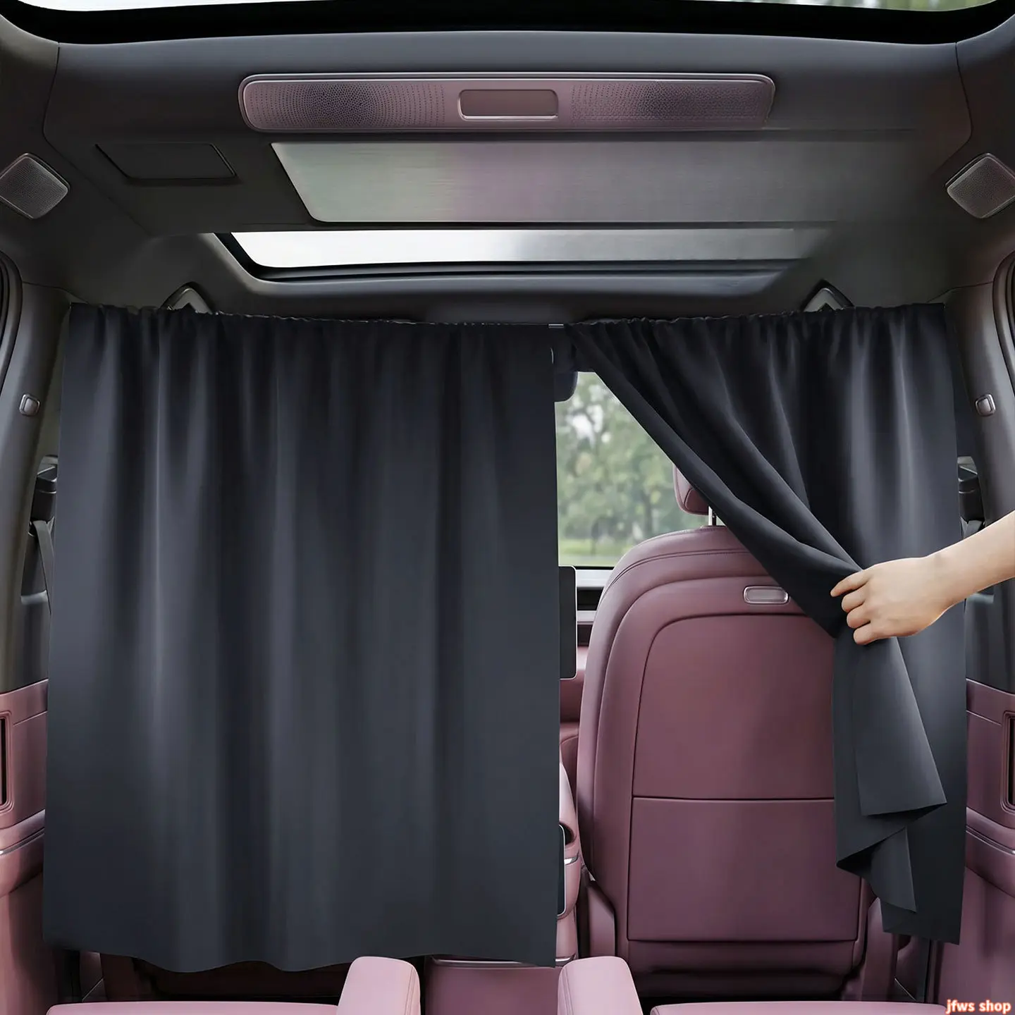 Car Front & Rear Privacy Divider Curtain for SUV, Minivan, MPV - Breathable Cloth, Magnetic Install, Thermal Block, Sun Shade, AC Cooling, Dust Proof, Easy Install Universal Fit Camping Essential Interior Accessory, Curtain Set, Daily Driving, 140X80cm
