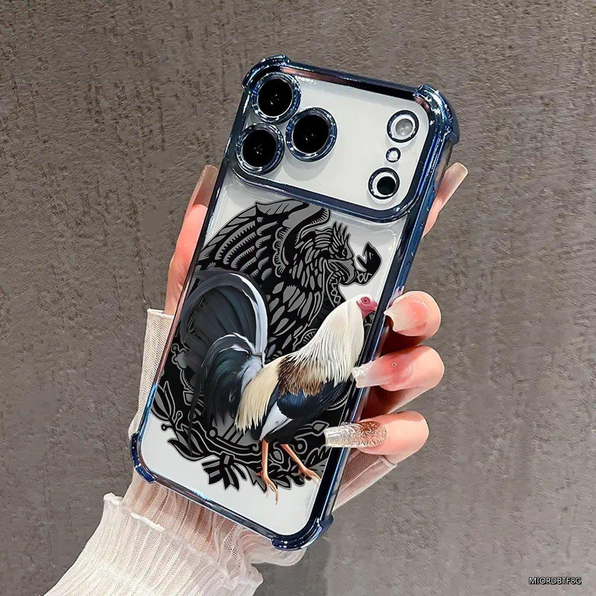 Cool Rooster Pattern Electroplated Four - Corner Airbag Shock - Proof Phone Case . Suitable For Iphone 17 Pro Max 16 / 15 / 14 / 13 / 12 / 11 Pro Max . Airbag Shock - Proof Transparent Protective Case .