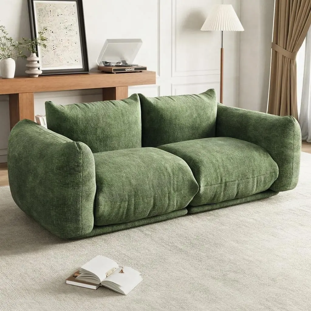 Chenille Fabric Modular Love Seat Sofa, 2-Seater Cloud Couch with High Resilience Sponge, Small Space Boneless Sofa for Apartment, Office, or Living Room