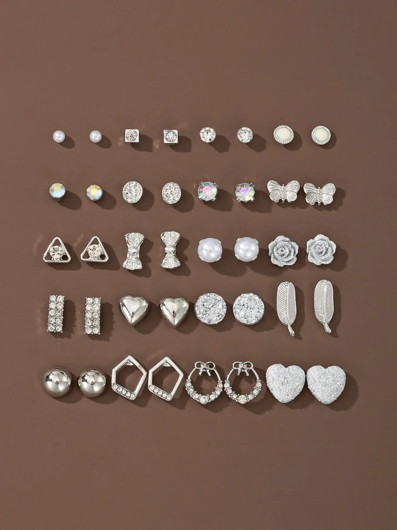 20 Pairs Floral Heart Butterfly Triangle Earrings, Unique Simple Exaggerated Jewelry, Small Elegant Women's Ear Studs Set