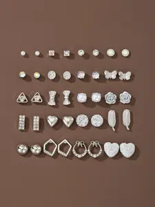 20 Pairs Floral Heart Butterfly Triangle Earrings, Unique Simple Exaggerated Jewelry, Small Elegant Women's Ear Studs Set