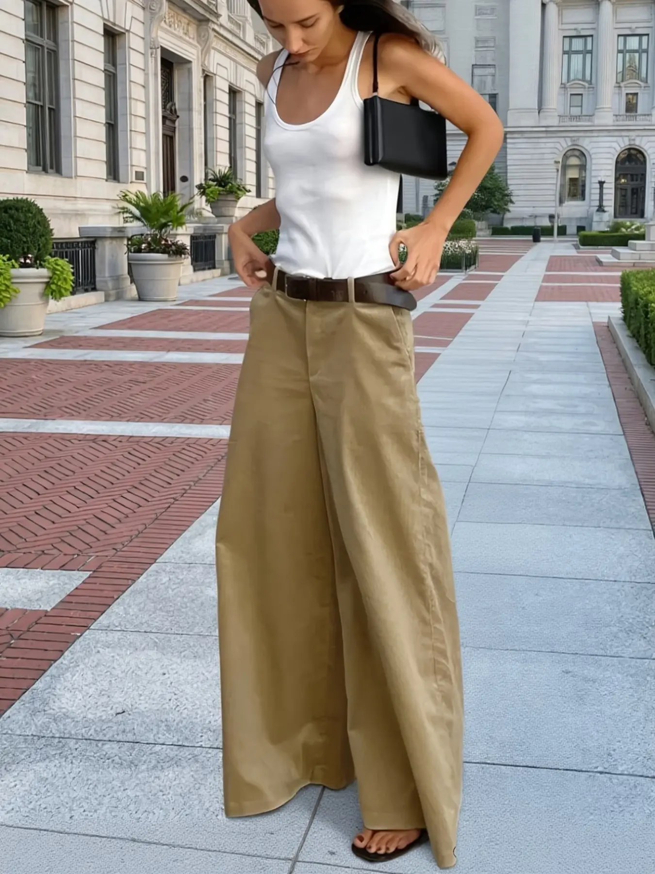 Women's Fashion Elegant Minimalist Casual Loose Office Pants, Classy Casual Trousers, Casual Fit Comfy, Pure Color Long Pants with 2 Pockets, Comfortable Soft Material, Ideal for Daily Commute