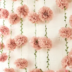 Pink Tissue Paper Pom Pom Garlands Paper Flowers for Birthday Baby Shower Wedding Engagement Bridal Shower Spring Summer Party Decorations 2 Pcs
