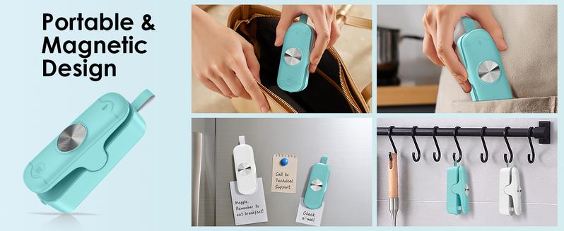 2 Pack Mini Bag Sealer, 2 in 1 Sealer and Cutter, Portable Heat Sealer Machine, Chip Heat Resealer for Snacks & Food Storage, Green/White (Batteries Included)