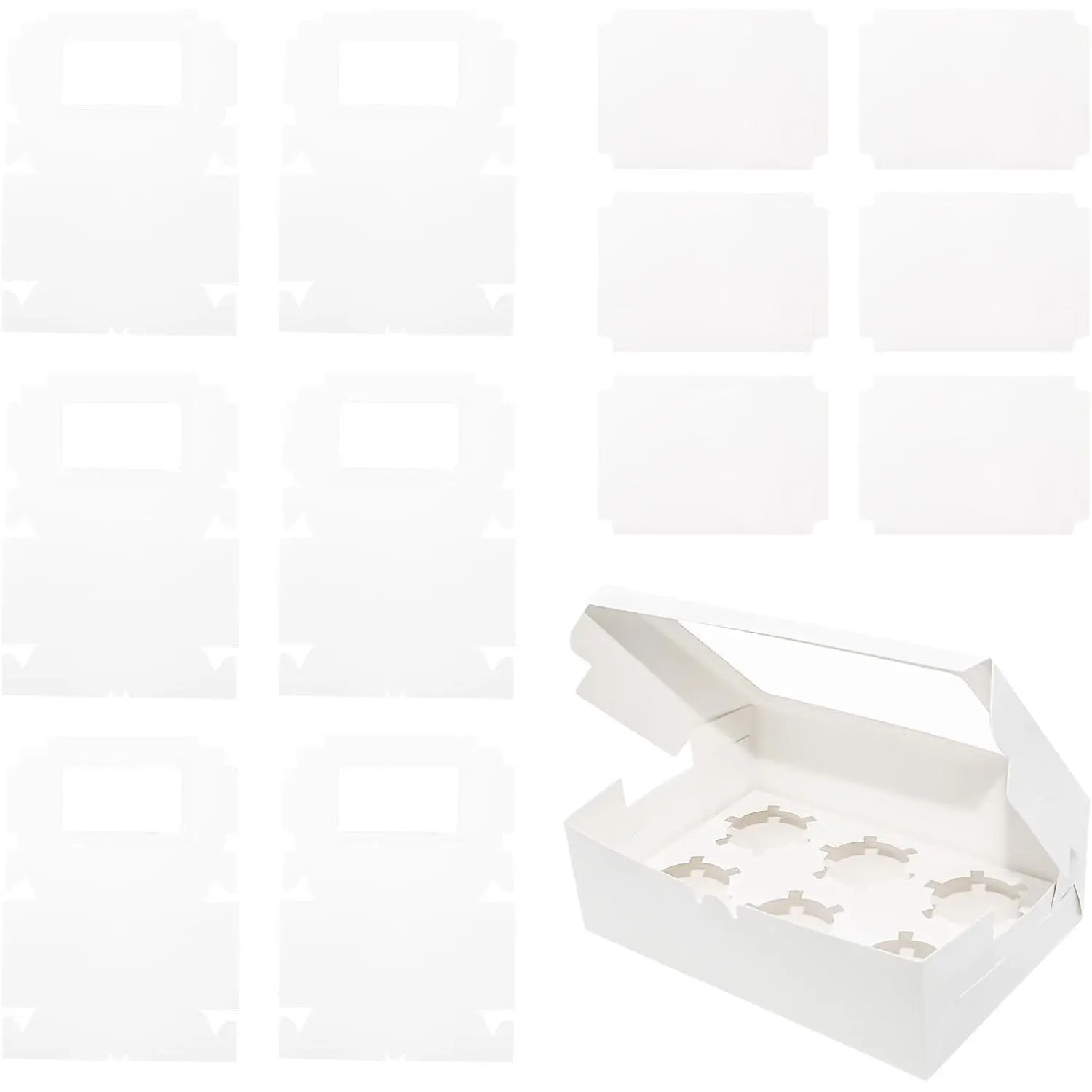 6 count 9.5x6.3x3inch Durable Cupcake Boxes 6 Count, White Cupcake Containers with Window, Large Pastry Box for Birthday Holiday Party/Bakery Supplies