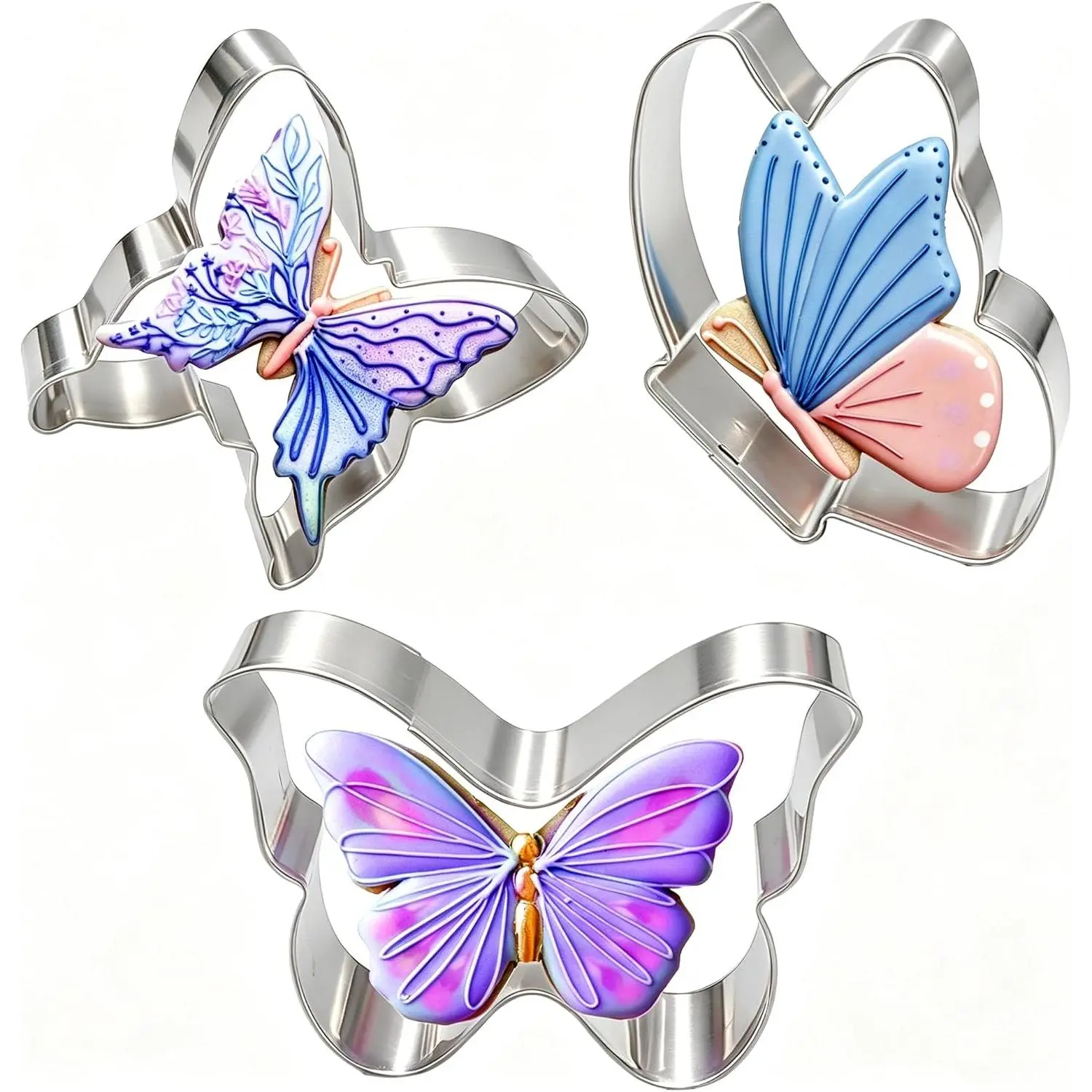 3 count Butterfly Cookie Cutters Set,Stainless Steel  for Themed Party  Shower Wedding Spring Easter Holiday