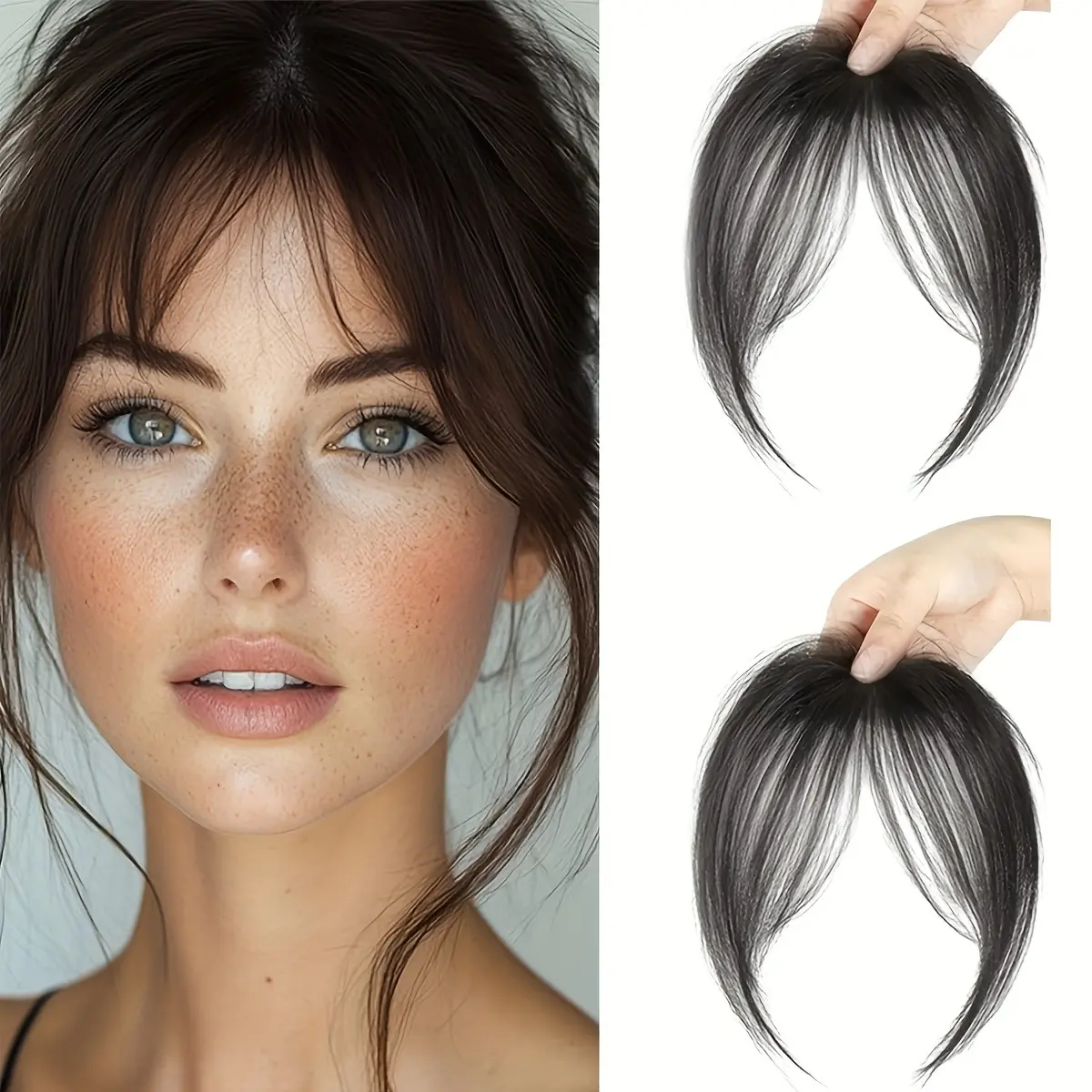 Curtain Bangs Hair Extension French Air Bangs Clip in Hair Piece Black Synthetic Hair Accessories for Women Daily Styling