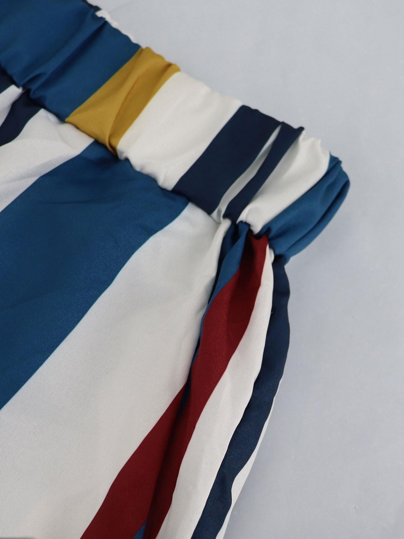 Plus Size Women's Striped Two-Piece Set, Long Sleeve Shirt & Wide Leg High Waist Pants, Casual Flowy, Perfect for Vacation & Daily Wear