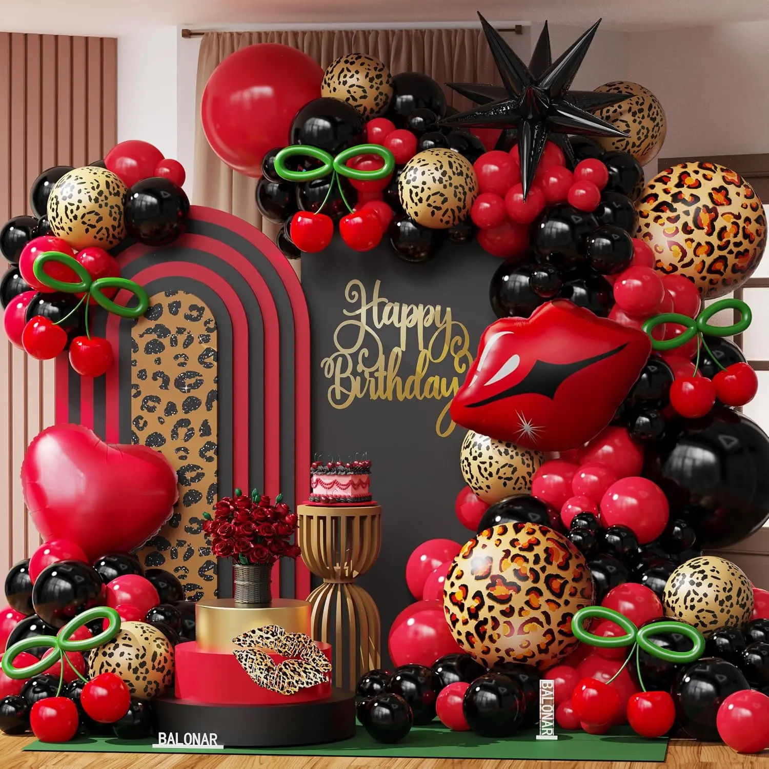 Cheetah Print Balloon Arch 128pcs Leopard Cheetah Birthday Party Decoration | Gold Leopard Cheetah Print Birthday Decorations Red Lips Foil Balloons for Girls Women Birthday Party Decorations