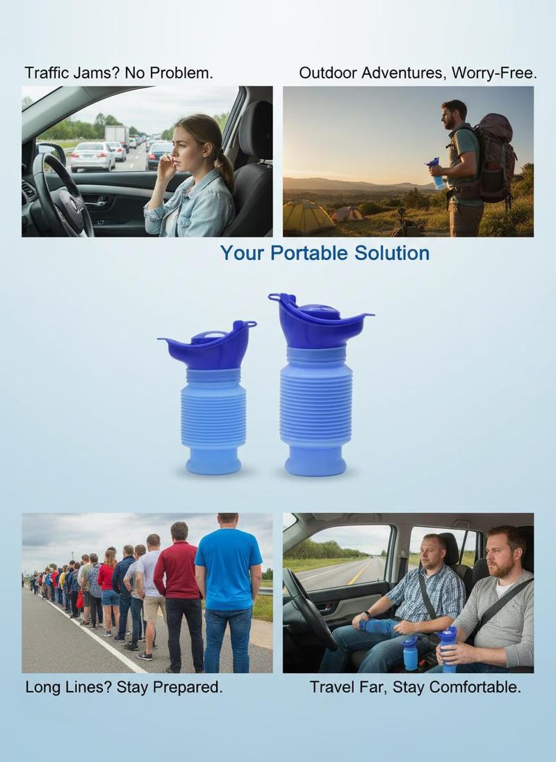 1set Urinal Car Urinal Bucket Outdoor Standing Urine Emergency Travel Portable Reusable Shrinkable Camping Toilet Urine Leak