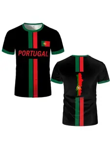 Men's Sporty T-Shirt, Portugal Flag Print, Round Neck Short Sleeve, Breathable Comfort, Ideal for Outdoor Activities, Football Training Gear, Football Shirts