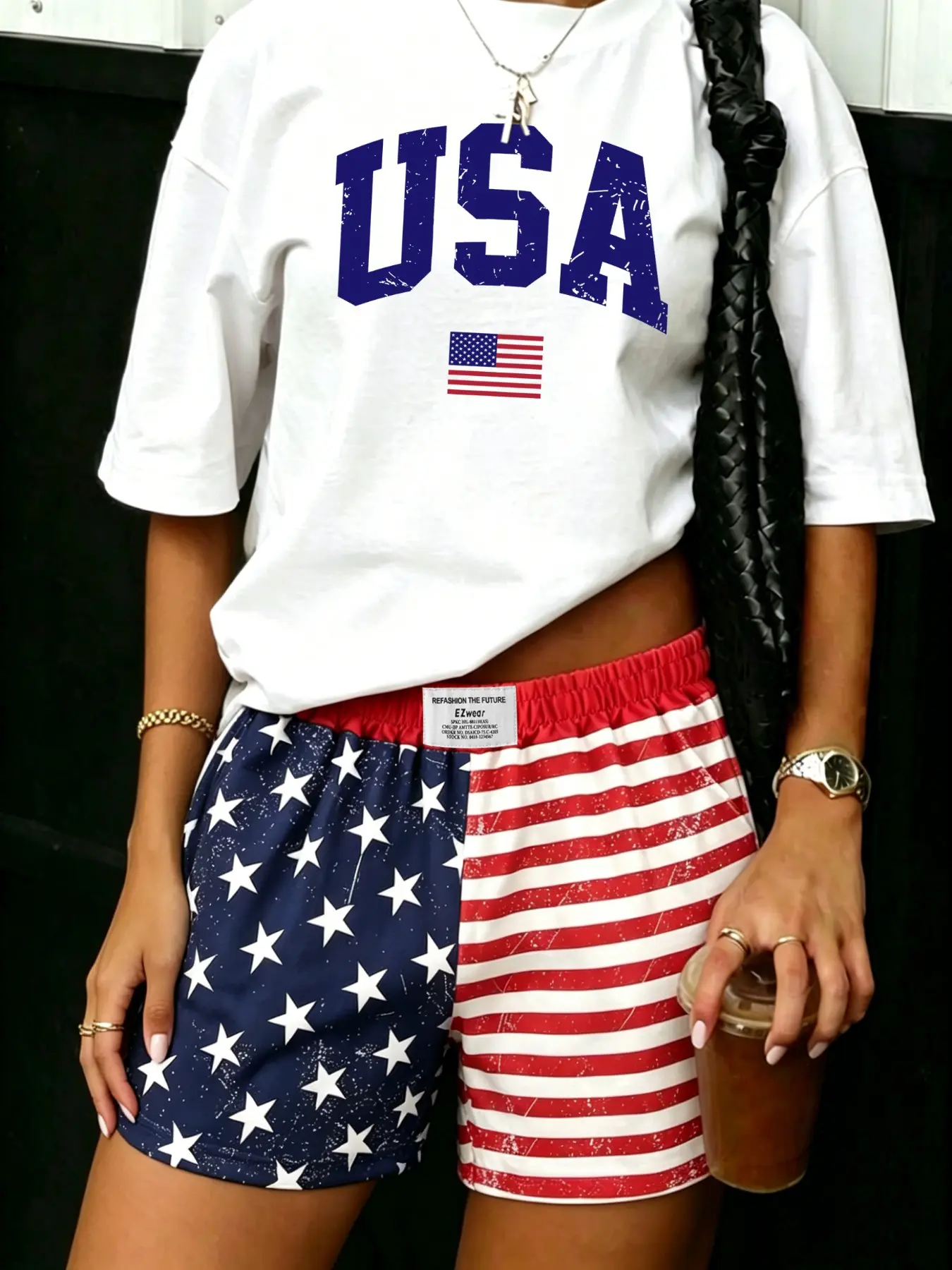Women Clothes USA Flag 2 Piece Outfit Casual Short Sleeve T Shirt And Star Striped Shorts Set 4th of July Patriotic Tracksuit