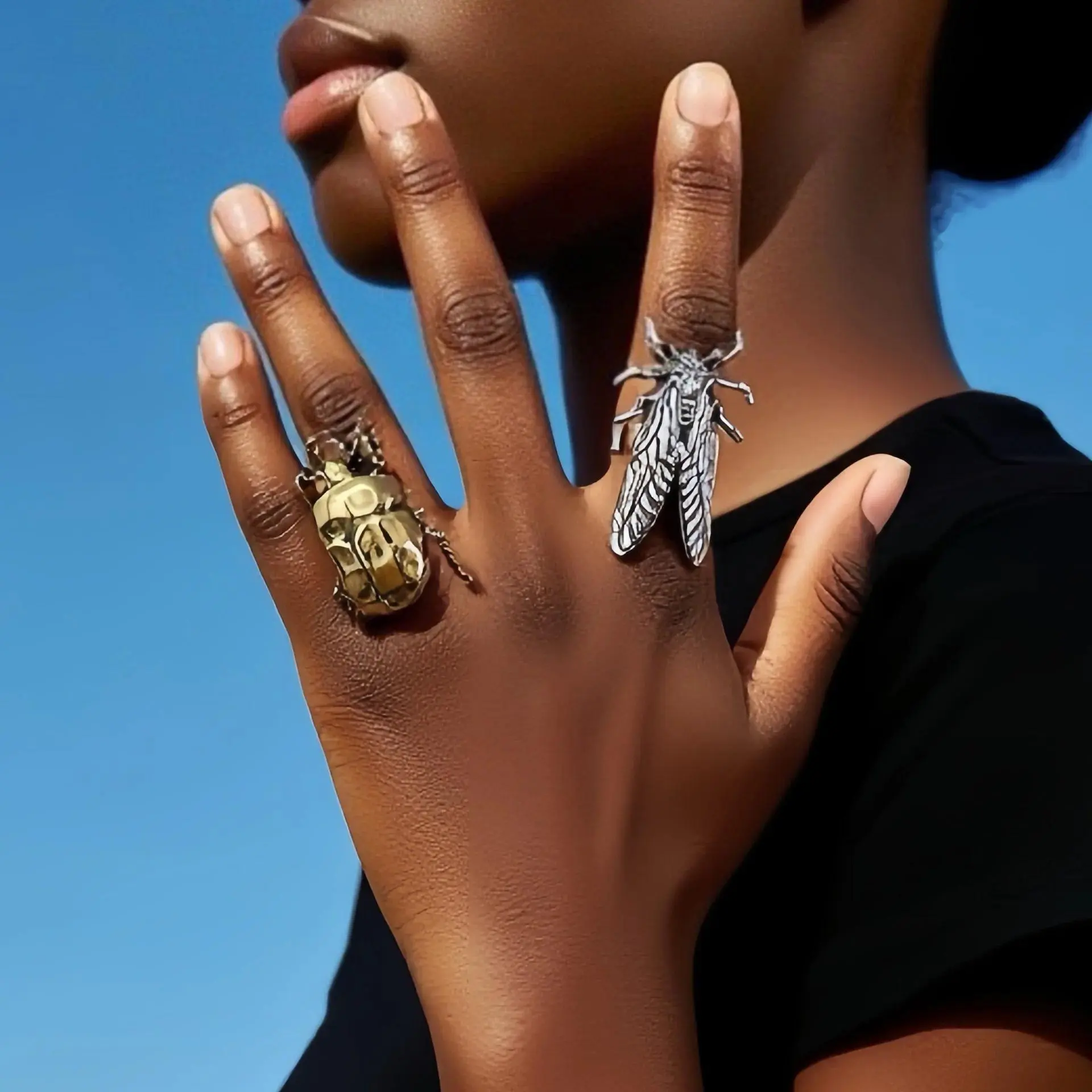 Retro Insect Opening Ring Animal Beetle Cicada Punk Openable Adjustable Ring Women's New Trend Daily Jewelry Accessories Gifts