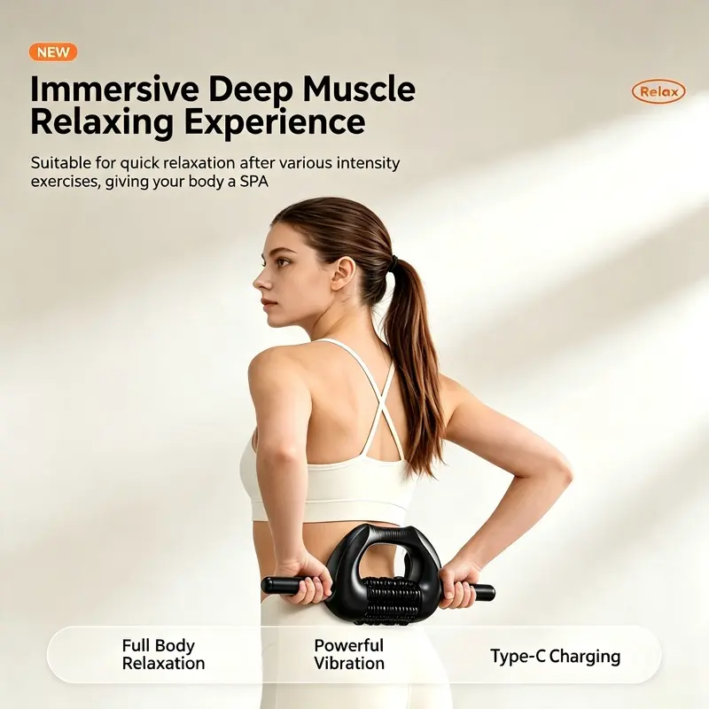 Multi-Speed Vibrating Massage Roller Detachable Handle Design Full Body Massager for Calf Back Shoulder Foot Relief, Type-C Charging Deep Fascia Relaxer for Gym Post Workout Recovery