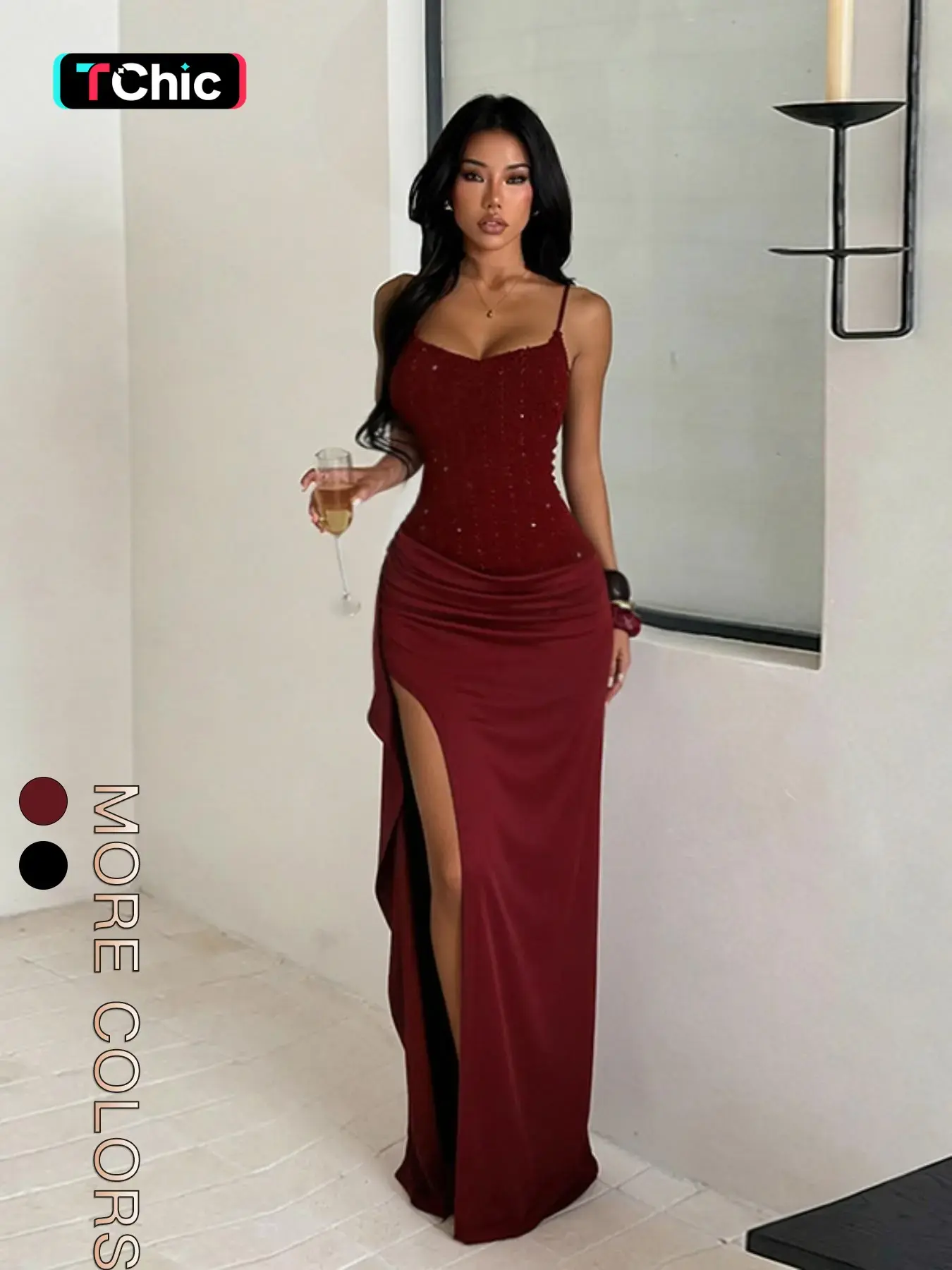 Strappy Spaghetti Textured Split Party Dress, Aesthetic Formal Wear, Elegant Evening Gown, Perfect for Weddings & Formal Events, Unique Design for Special Occasions