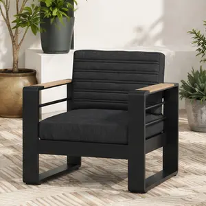 ARCH Outdoor Club Chair with Aluminum Frame and Water-Resistant Cushion, Black Metal Patio Dining Chair for Garden, Porch, or Poolside, 32W x 27.5D x 24.75H, Single Chair, Black Color Options, Metal Material, Product Weight: 28.22 lb