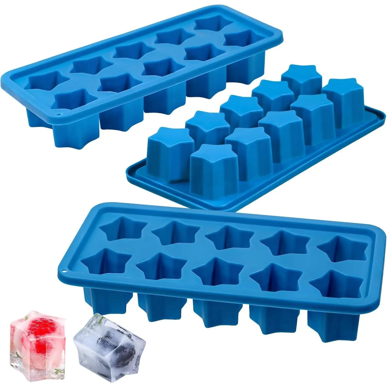 Silicone Ice Cube Trays Star Shaped Ice Cube Molds for Whiskey and Cocktails, Easy Release Jelly Crayon Mold Pack of 3 BlueGift.