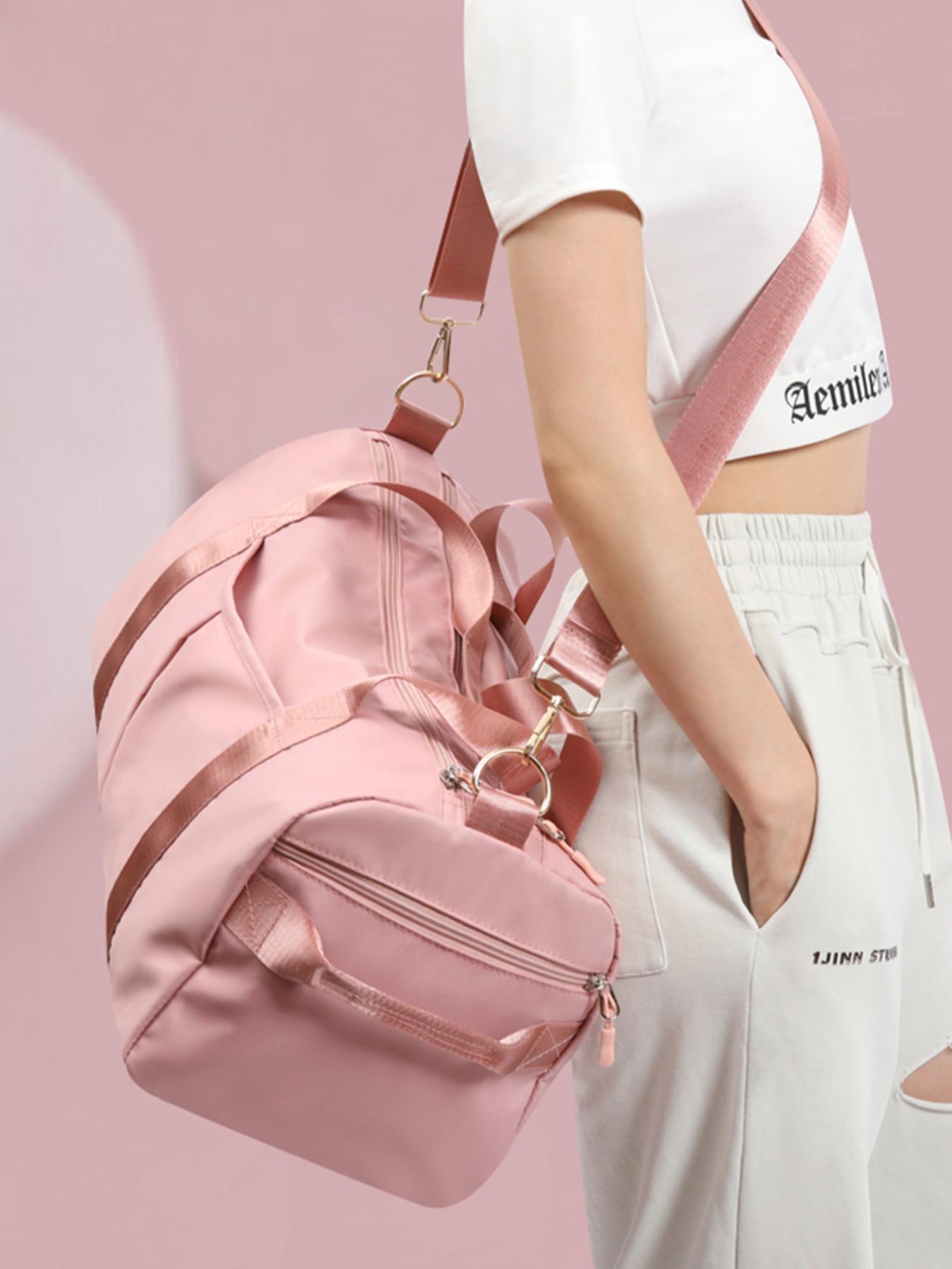 Women's Fashion Large Capacity Travel Bag, Solid Color Letter Patch Zipper Pocket Travel Bag, Casual Lightweight Travel Bag for Gym & Short Business Trips, Durable Travel Bag