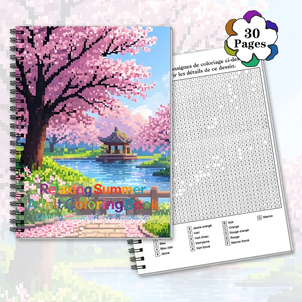5.85x8.27in Relaxing Summer Coloring, Drawing Book 30 Pages Spiral Bound Thick Paper Single-Sided Print Stress Relief Relaxation Enhance Concentration Calm Emotions Dynamic Summer Patterns Perfect Gift for Summer Sale Birthdays Parties Couples Friends