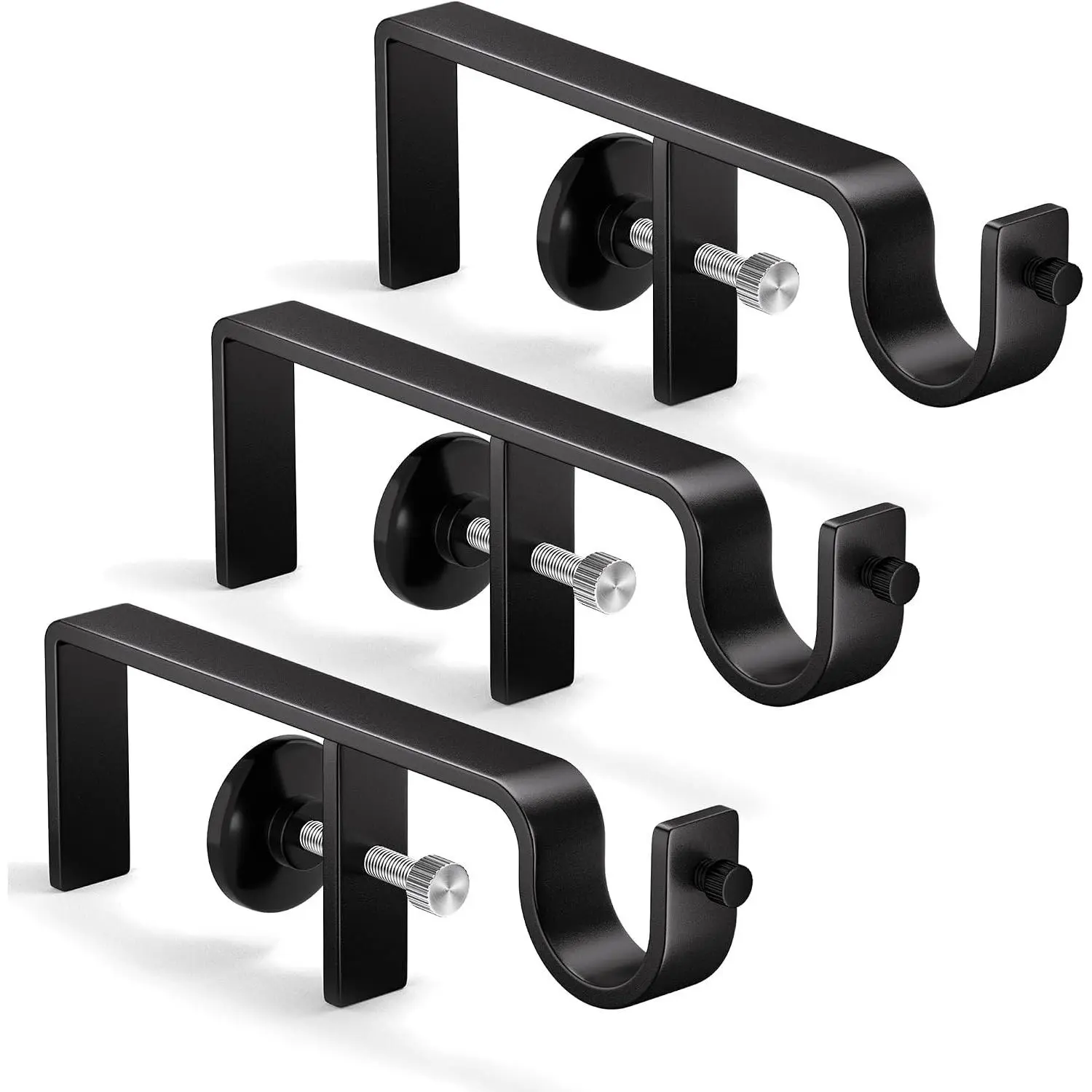 Over-Blinds Curtain Rod Brackets for Outside-Mounted Blinds, No Drill, Adjustable Fit, Set of 3, Black