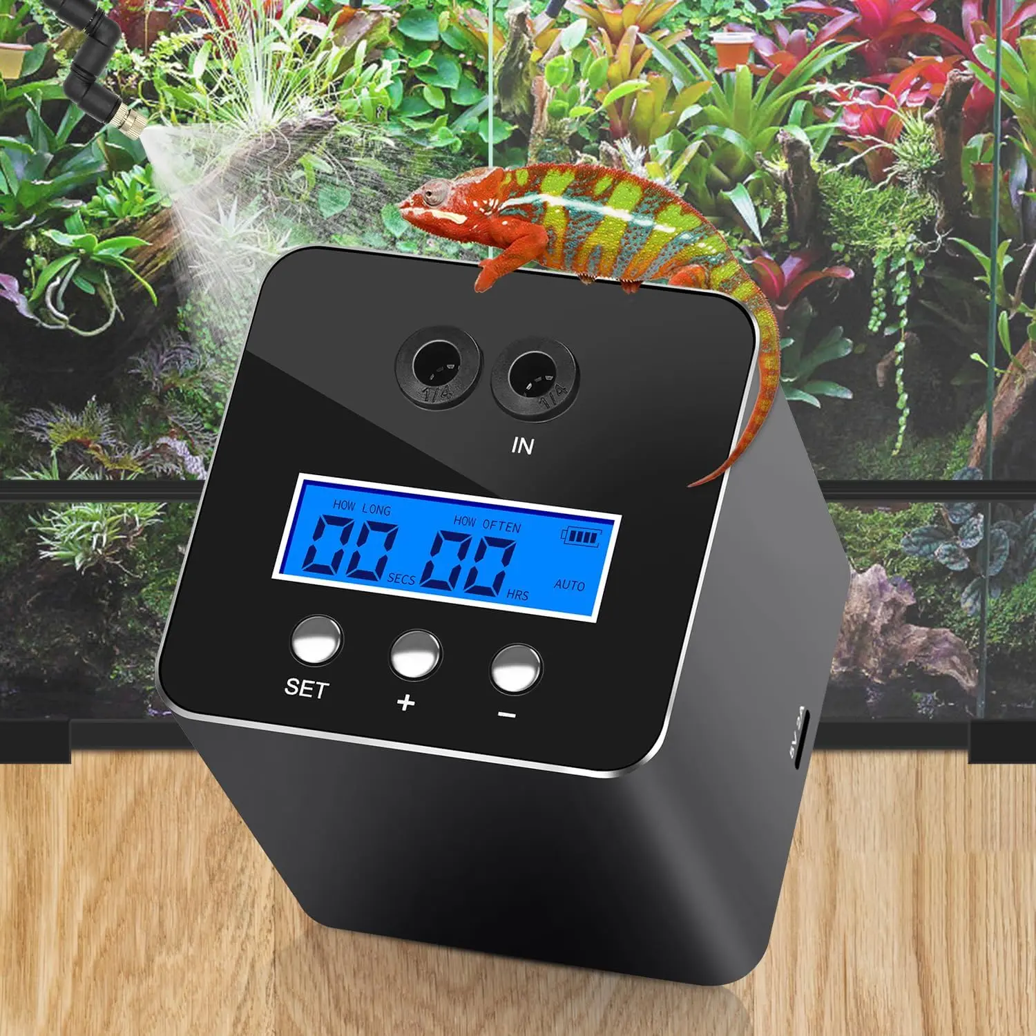 reptile humidifier, LCD with timing function, time length and interval can be set, reptile mister system with 2  nozzles, misting system for reptiles of amphibians, tanks, Paludarium