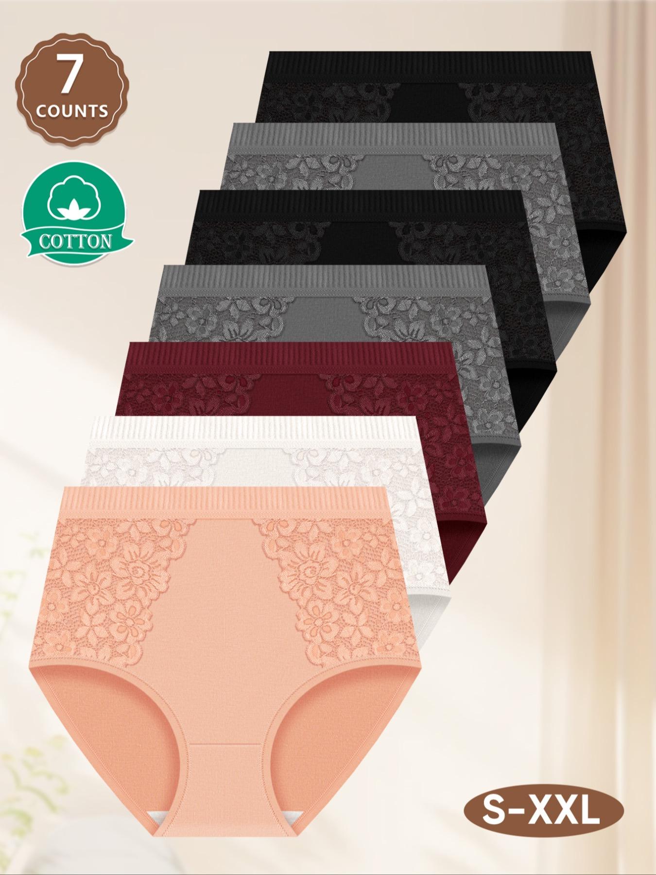 7 Pack Cotton Women's High Waist Briefs with Lace Trim, Soft Breathable Shaping Underwear for All Seasons, Comfortable Fitted Women's Panties