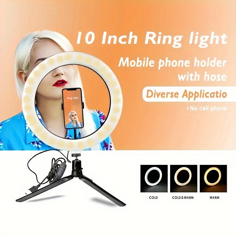 USB Powered 10 Inch Ring Light, Portable Selfie Ring Light With Tripod for Smartphone, Angle Flexible Adjustable Selfie Light, Selfie Video Light, 3 Color Tones Fill Light, Cellphone Accessories