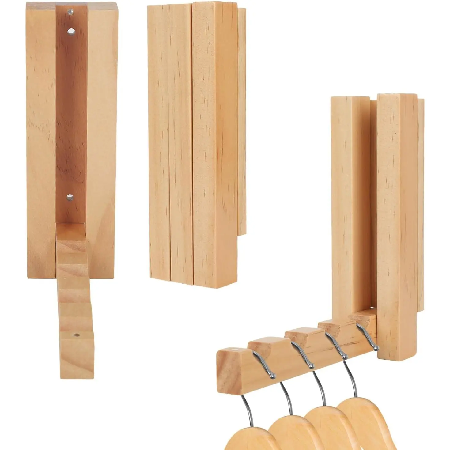 2 Pack Wall Mounted Clothes Drying Rack, Foldable Wooden Laundry Drying Rack Wall Mount, Magnetic Clothes Hanger Rack for Laundry Room, Bathroom, Closet Organization, Space Saving Storage
