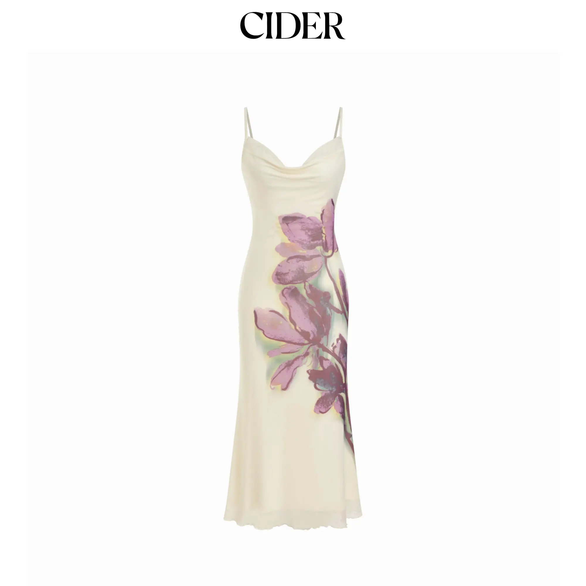 Cider Mesh Floral Cowl Neck Mermaid Maxi Dress SohoChic