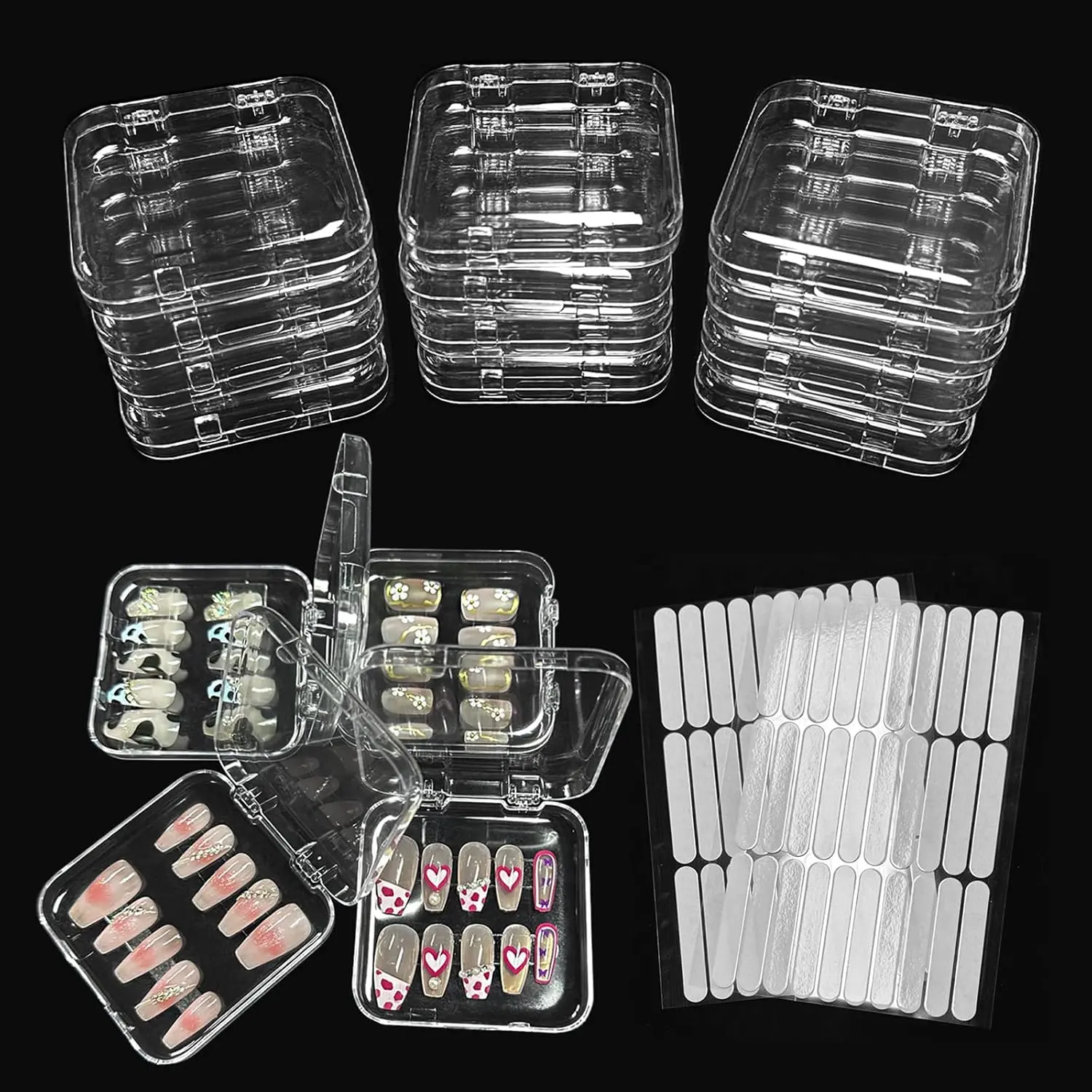 12 count Press   Storage Box with Adhesive Double Sided Tape Clear   Display Box Artificial False  Organizer Box   Case  Packaging Boxes for  Salon