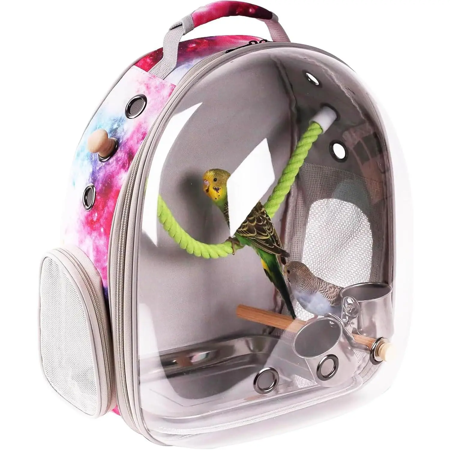 Galaxy Blue Large Bird Carrier Backpack with Perch - Bubble Design for Budgies, Small Parrots, Ideal for Vet Visits, Outdoor Adventures (Home Supplies), Birds