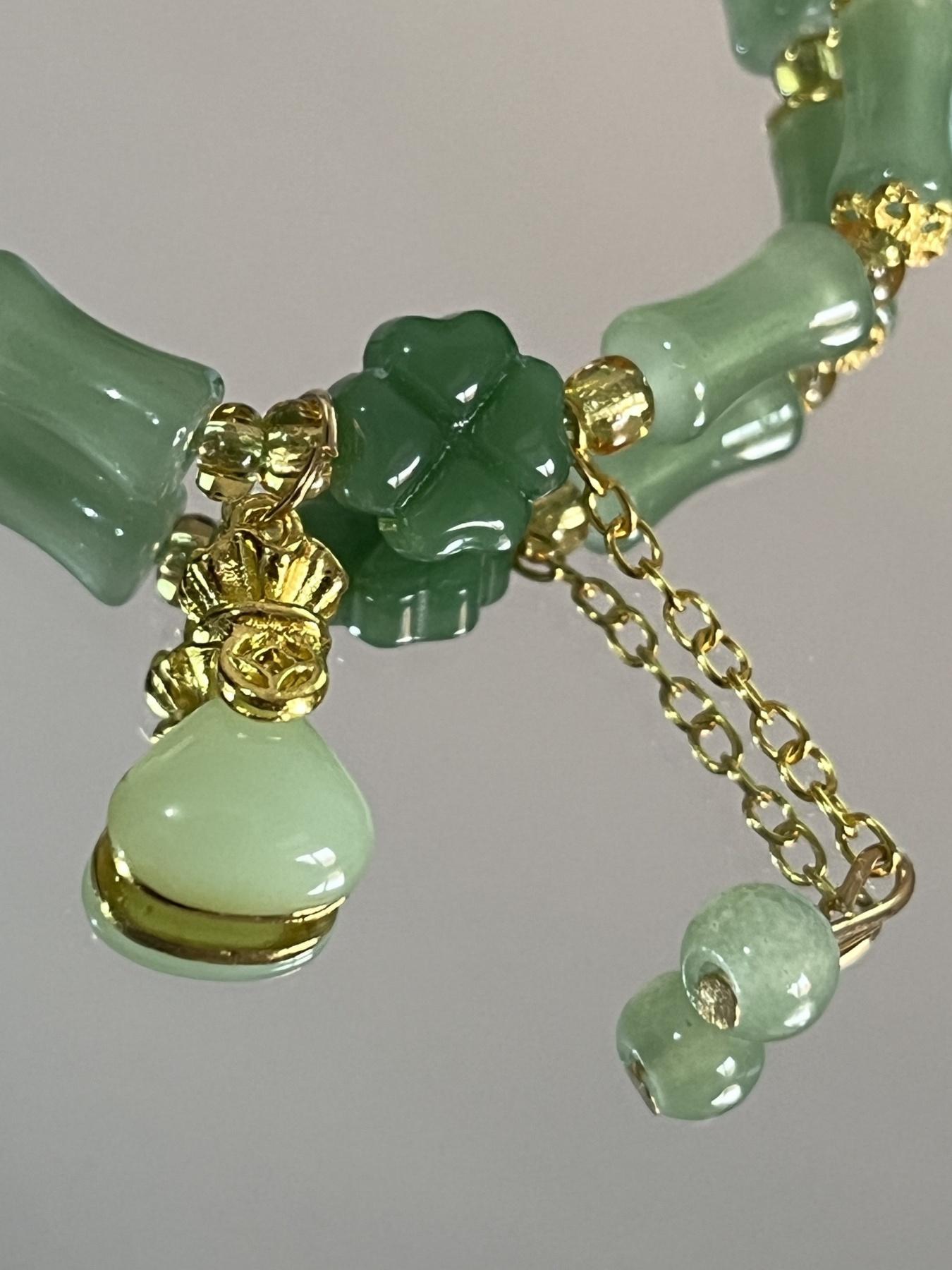 Chinese Style Four Leaf Clover Design Beaded Bracelet, Flower Design Bracelet, Fashion Resin Glass Bead Bracelet for Women for Party, Daily Clothing Decor, Trendy All-match & Exquisite Jewelry for Birthday Gift