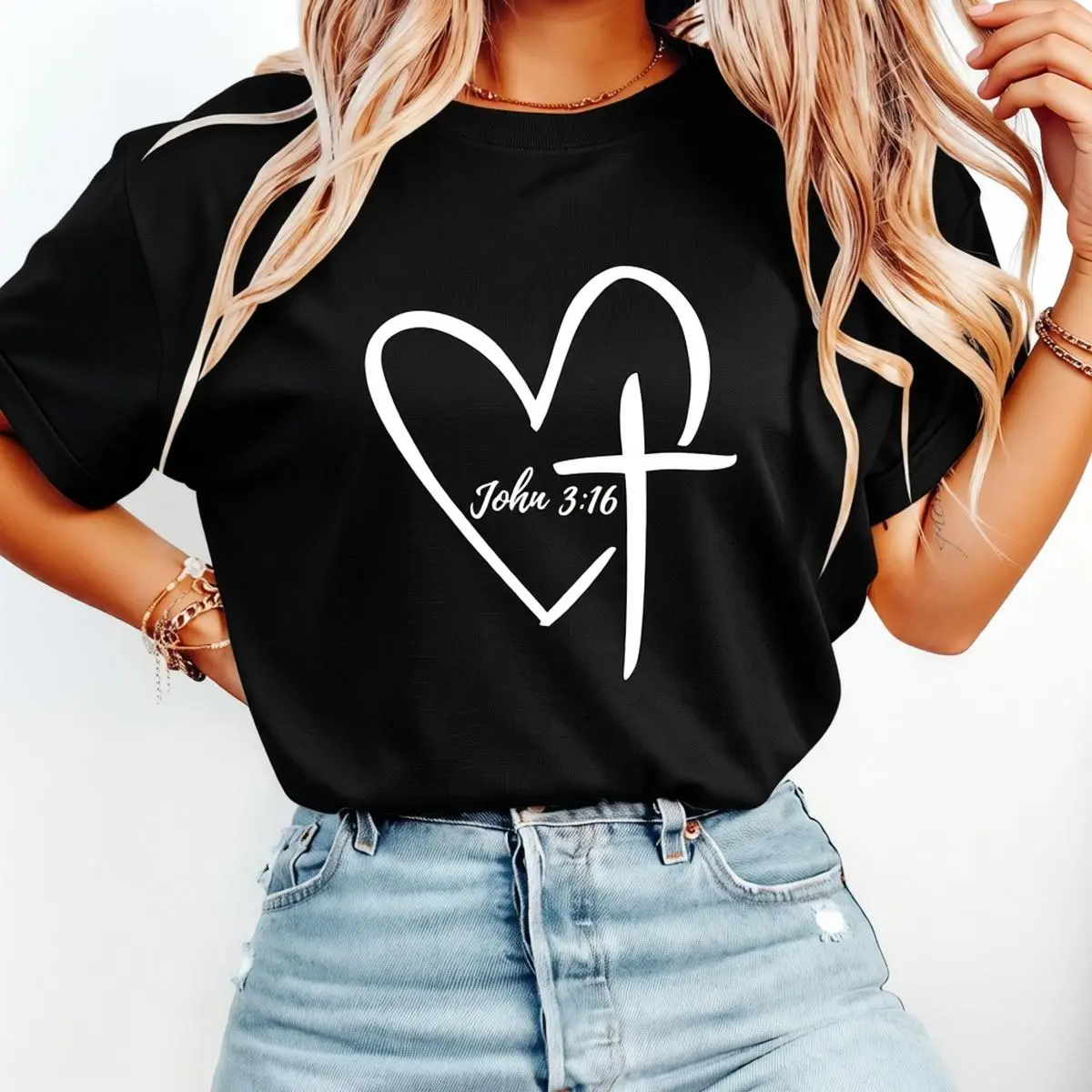 Men's Christian Round Neck Tee with Faith-Inspired John 3:16 Print - Relaxed Shortsleeve Religious Apparel, Basic, Fashion, Faith Graphic, Crew Neck