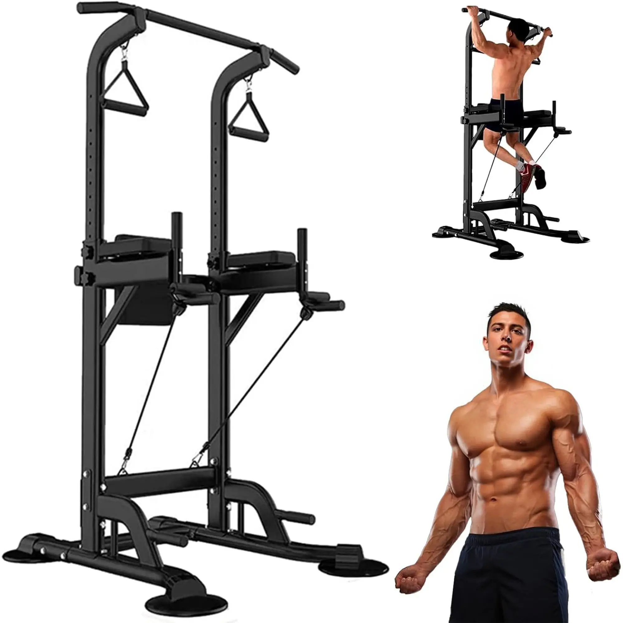 Home Gym Power Tower Pull Up Station 450LBS Stable Frame Dip Bar Workout Strength Training Fitness Equipment