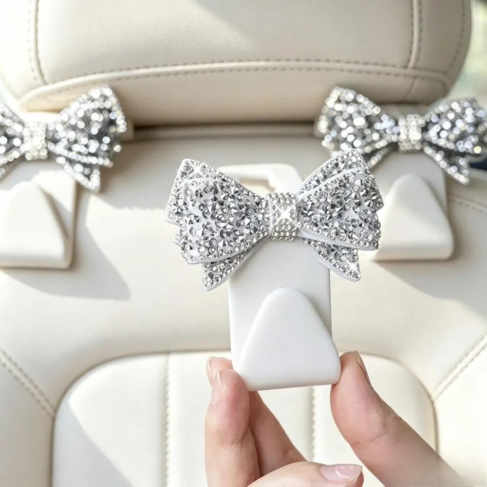 Viral Sparkly Coquette Car Decor | Full Diamond Bow Car Seat Hook Two Tone Pink & Clear Crystal Options, Car Hanging Ornament, Car Decoration Set