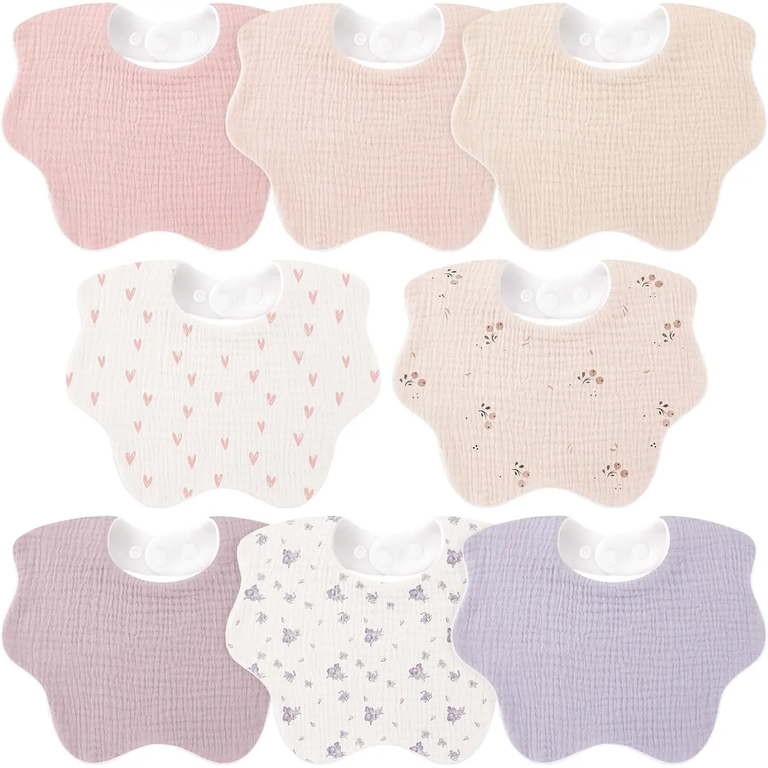 Unisex 8-Pack Solid Color Muslin Cotton Absorbent Feeding Bibs for Newborns & Toddlers, Soft, Adjustable Height, 0-3 Years (0-36 Months), All Seasons, Ideal for Drooling & Teething