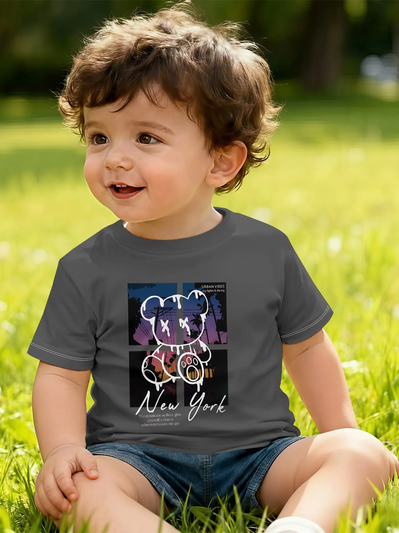 Summer Baby Boys' Short Sleeve T-Shirt, Digital Print Casual Wear, Perfect for Daily & Outdoor Activities, 100% Polyester, Ideal Gift