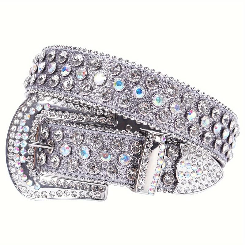 （All handmade） BB belt y2k Handmade Silvery Rhinestone Belt With Western Hip-hop Style, Suitable For Both Men And Women,Perfect For Decorating And Matching With Jeans. Fashionable Metal Buckle