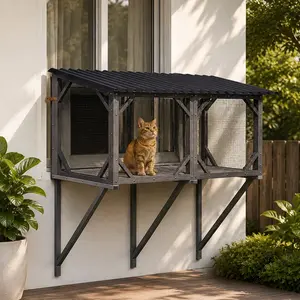 Cat Window Box 43.3in Catio Outdoor Cat Enclosure with Bug Proof Net for Sunbathing Napping Viewing Window Perch for Large Indoor Cats All Weather Use, Multiple Color Options
